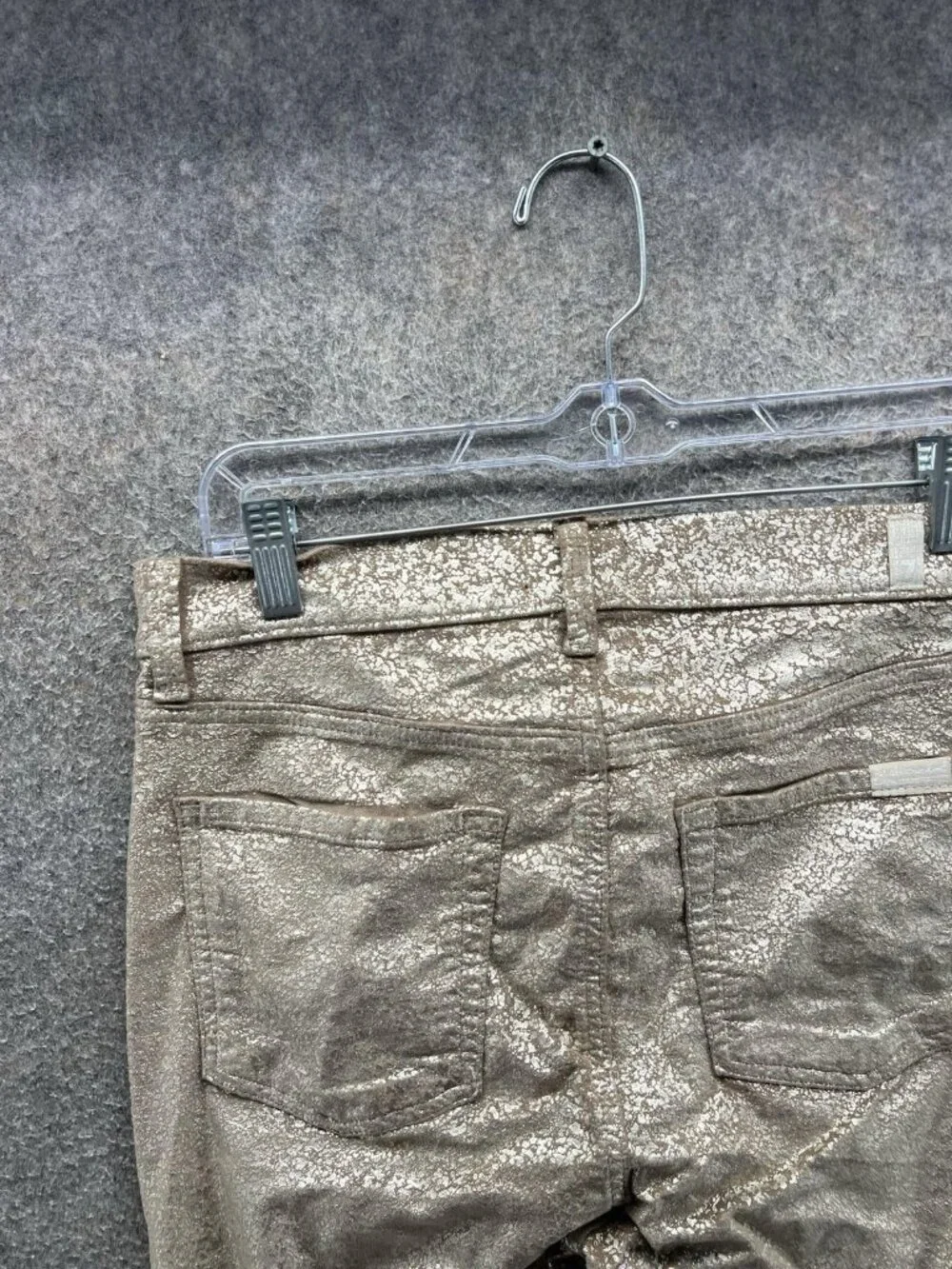 7 For All Mankind Jeans Womens 32 Gold Glitter Skinny Stretch Denim Pants